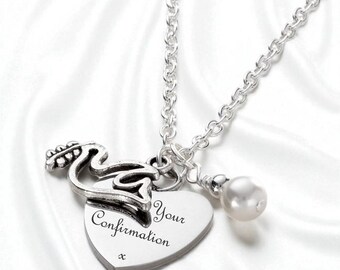 Collier Personnalisé Avec Croix Et Perle - Gravure Possible, Pour Confirmation Ou Cadeau
