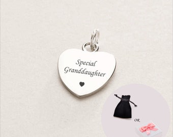 Special Granddaughter Engraved Heart Charm, Can be Personalised.