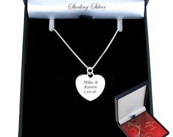 Engraved Valentines Day Gift, Sterling Silver Necklace, Personalised Engraving, Names, Dates, I love You... Valentines Gift Box