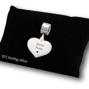 Charm especial para tía, grabado, personalizable, plata de ley 925. Charm de corazón para pulseras europeas.