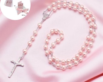 Pale Pink Pearl Rosary Beads. Prayer Beads. Rosaries. Rosary Necklace. Catholic, Christian, Gift for Confirmation or First Holy Communion.