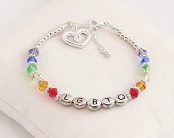LGBTQ Bracelet with Rainbow Crystals, High Quality, Gay Pride, Lesbian, Gift for Her