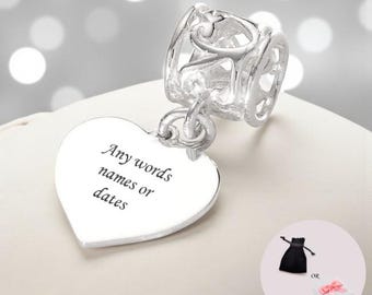 Personalisierte Sterling Silber Herz Anhänger, Gravur European Armband Bead