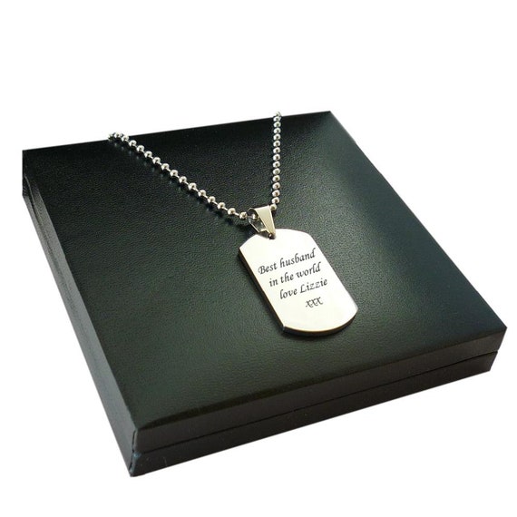 Men's Engravable Stainless Steel Dog Tag Necklace w/ Ball Chain Extension - Large