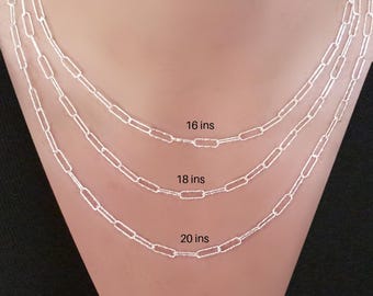 Diamond Cut .925 Sterling Silver Paperclip Necklace, Single Strand, Necklace Chain for Women or Girls. Various Lengths. Custom Made.
