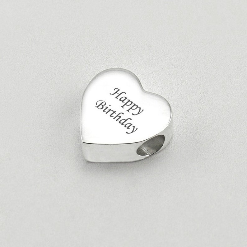 Engraved Heart Charm Bead, Personalised with Any Engraving, European Bead, Silver Steel. image 4