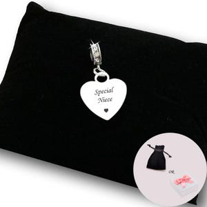 Charm especial para sobrina, Charm con forma de corazón grabado para cadenas de serpiente, estilo europeo. Regalo para sobrina.