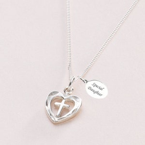 Engraved Necklace with Cross Pendant, Personalised Gift for Communion, Christening,  Baptism
