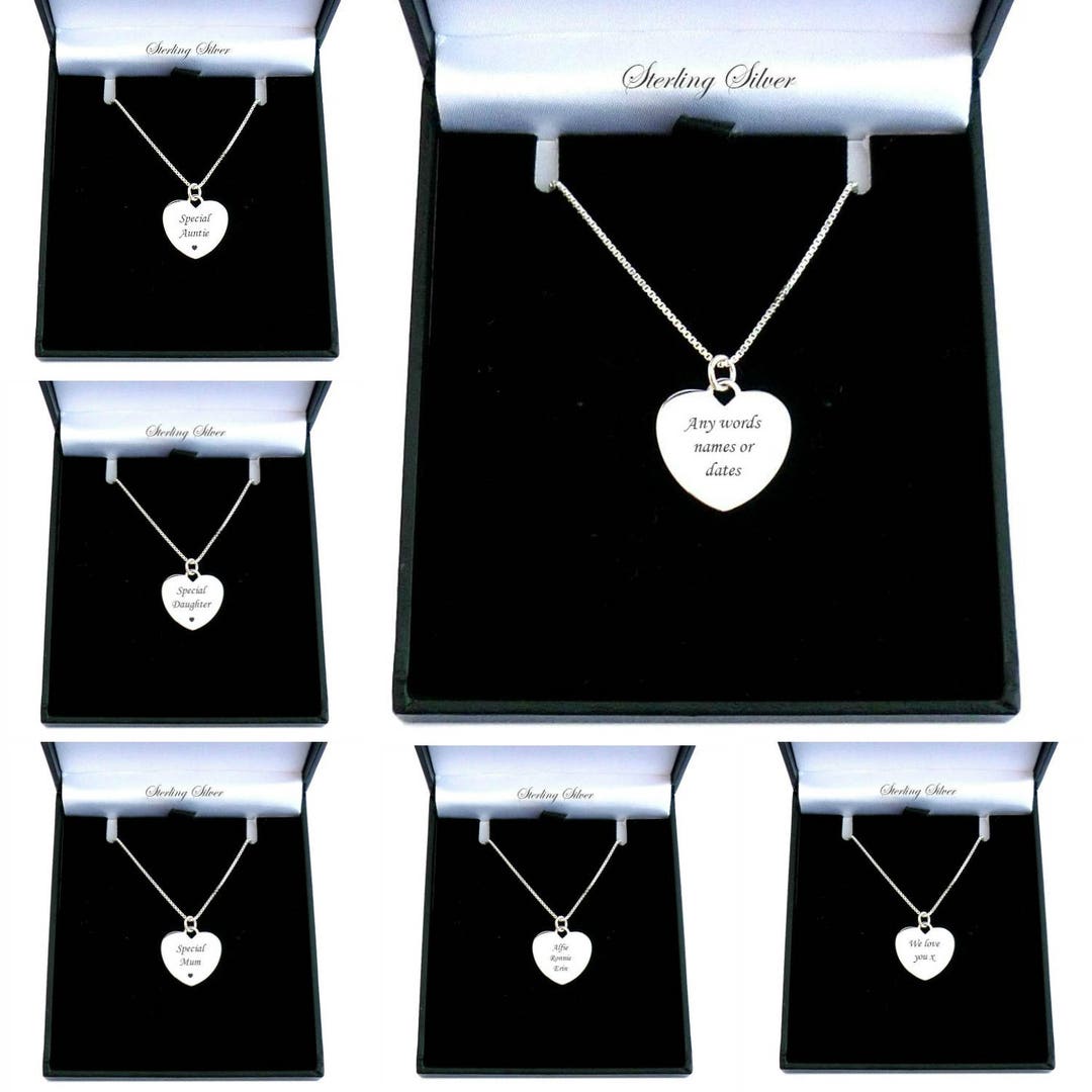 Sterling Silver Engraved Heart Pendant Necklace. Personalised With Your ...
