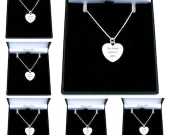 Sterling Silver Engraved Heart Pendant Necklace. Personalised with your choice of Engraving.