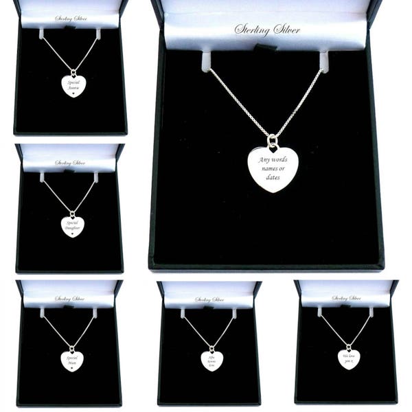 Sterling Silver Engraved Heart Pendant Necklace. Personalised with your choice of Engraving.