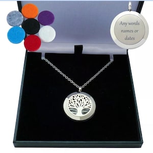 Engraved Tree of Life Locket Necklace, Aromatherapy, Birthday Gift, Any Engraving, Gift Boxed