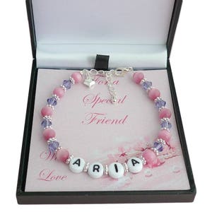 Pink & Lilac Name Bracelet for a Girl in Special Gift Box, Daughter, Granddaughter, Sister, Goddaughter, Niece, Happy Birthday etc