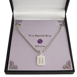 Engraved Necklace for Boy or Man Small Tag on Steel Ball Chain in Gift Box for Son, Daddy, Uncle, Best Man, Granddad, Grandson, Godson etc