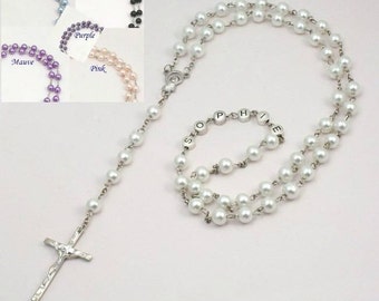 Personalised Rosary Beads with Any Name in Pink, Blue White, Black etc