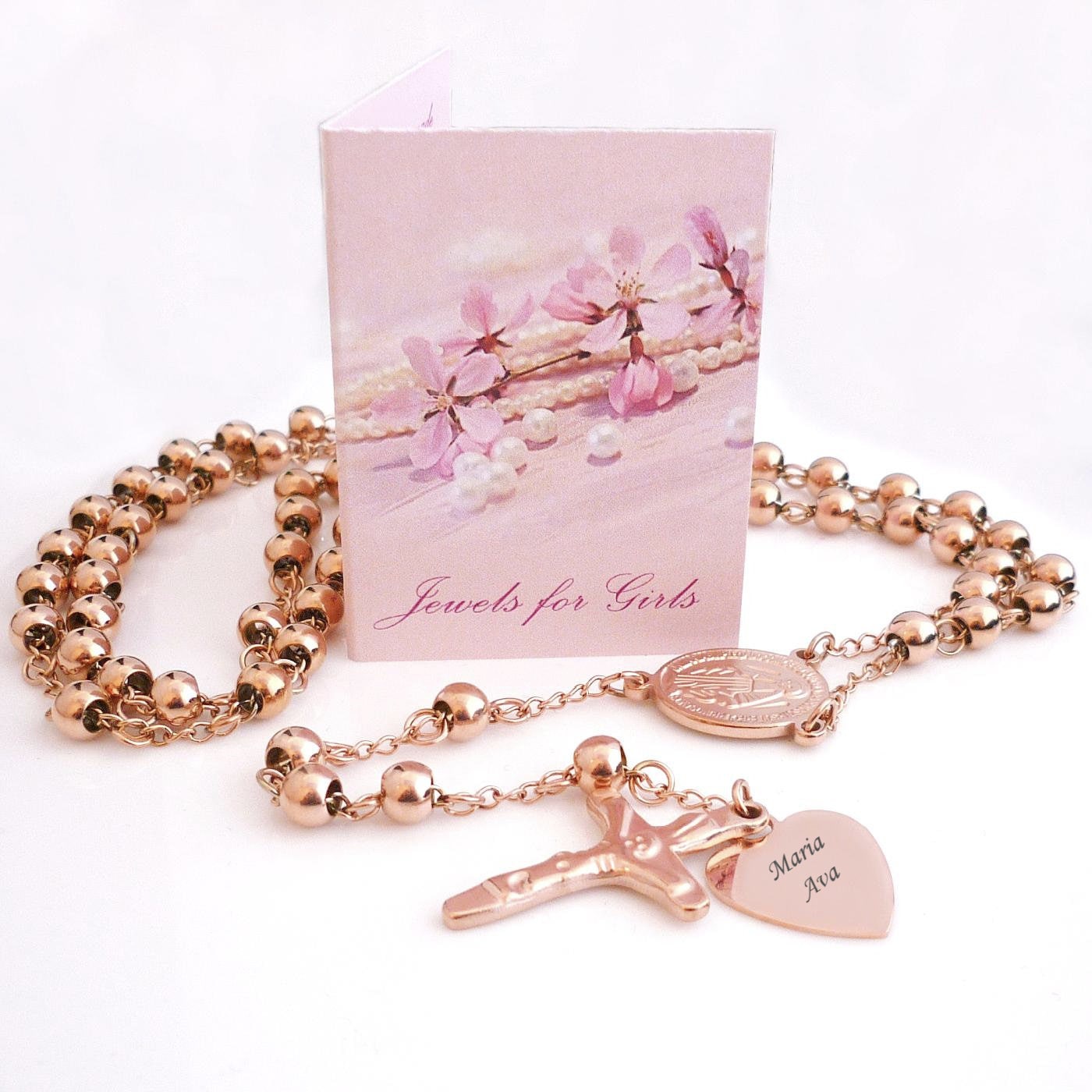 Rosenkranz Halskette Rosa/weiß – Katholische Gebetskette Mit Kreuz, Taufgeschenk Für Mädchen (ca. 70-80 Cm)