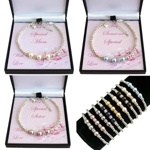 Bracelet trois perles avec porte-cartes pour soeur, maman, nounou, amie spéciale, joyeux anniversaire, fille, bouquetière, demoiselle d'honneur, nièce, etc.