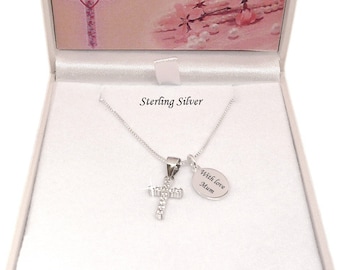 Collier De Baptême En Argent 925 Avec Croix Gravée - Personnalisable - Neuf Avec étiquettes UK