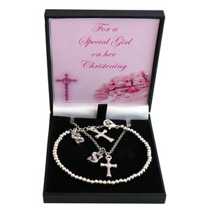 Conjunto de joyas con cruz y letra, collar, pulsera, regalo para el día de bautizo de niñas para una ahijada, nieta, hija, hermana especial...
