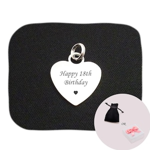 Happy 18th Birthday Engraved Heart Charm. Can be Personalised. Gift for Age 18 with Engraving.