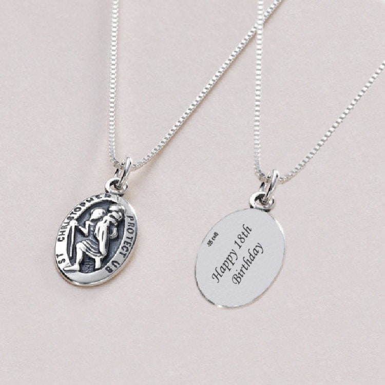 Silver st christopher necklace on sale engraved