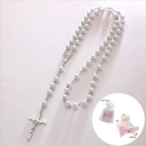 Beautiful White Pearl Rosary Beads. High Quality Glass Pearls. Catholic, Christian, Gift for First Holy Communion, Confirmation, Girls,Women