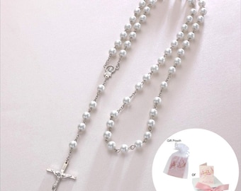 Beautiful White Pearl Rosary Beads. High Quality Glass Pearls. Catholic, Christian, Gift for First Holy Communion, Confirmation, Girls,Women