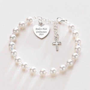 Engraved First Holy Communion Bracelet with Cross Charm for Girls image 2