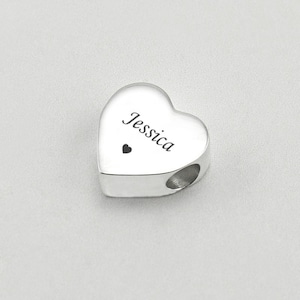 Gravierte Herz Charm Bead, personalisiert mit Gravur, European Bead, Silver Steel. Bild 5