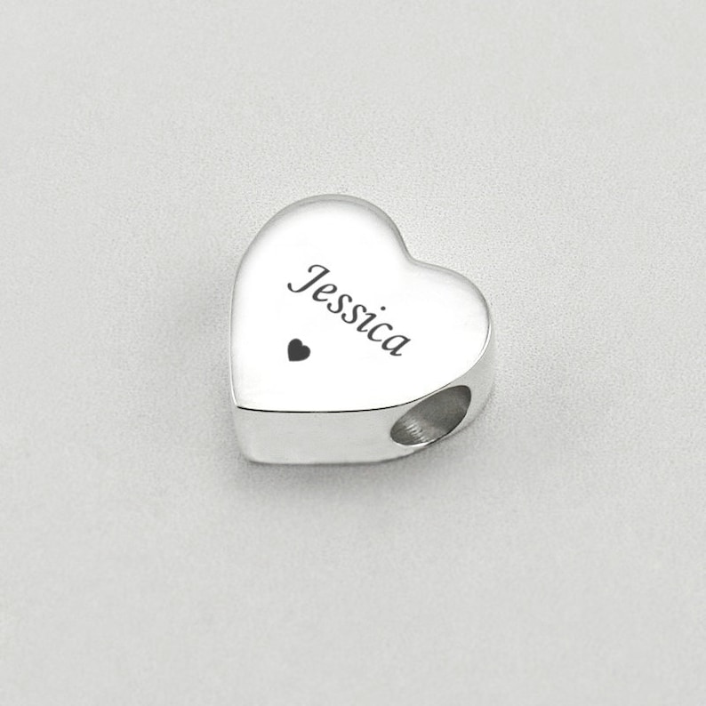 Engraved Heart Charm Bead, Personalised with Any Engraving, European Bead, Silver Steel. image 5