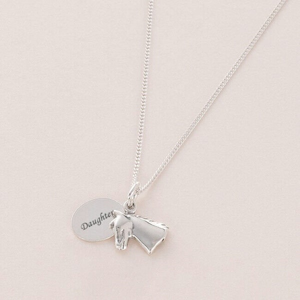 Personalised, Sterling Silver Horse Necklace with ANY Engraving, Names, Dates, Words etc