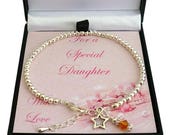 Birthstone Bracelet with Star Charm in Gift Boxes for Women Girls on a Card Mount for Mummy, Niece, Nan, Sister, Mum, Daughter, Niece etc