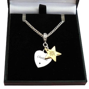 Silver Heart & Gold Star, Personalised Necklace with Engraving, Gift Boxed, Engraved Gift for Women, Girls