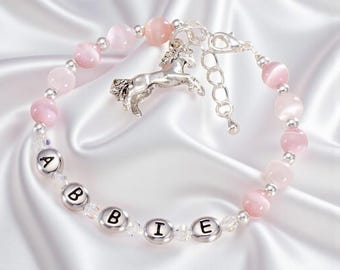 Girls Horse Charm Bracelet, Personalised with Any Name, childrens Jewellery