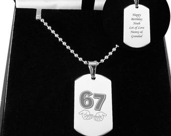 6, 7 Gift, Brainrot 67 Trend, Craze, Engraved Dog Tag Necklace for