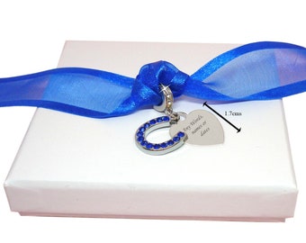 Personalizado con Grabado, Algo Azul Charm, Herradura de Cristal, Boda, Regalo Grabado para Novia, Estilo Europeo