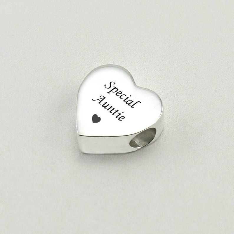 Engraved Heart Charm Bead, Personalised with Any Engraving, European Bead, Silver Steel. image 3