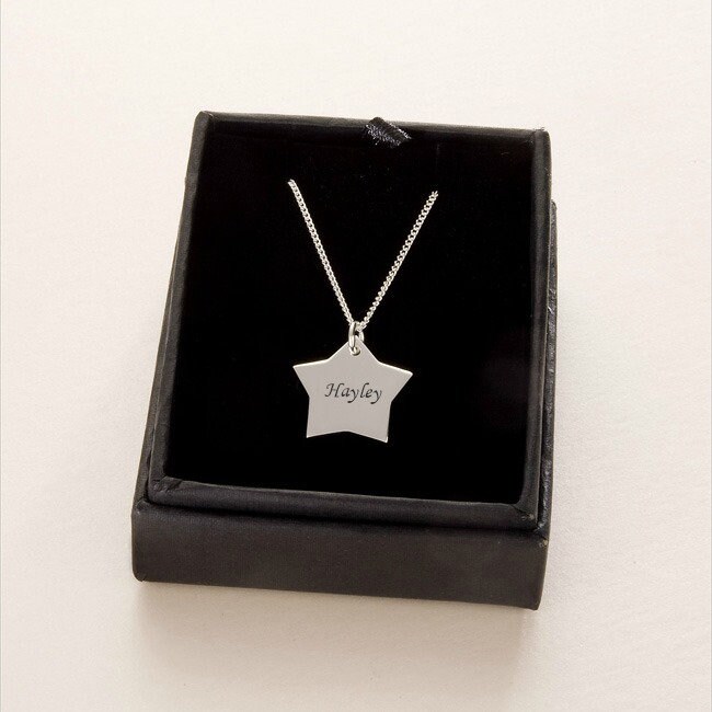 Sterling Silver Star Necklace With Personalised Engraving - Etsy UK