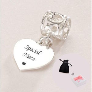 Charm especial para sobrina, Charm de corazón en plata de ley 925. Europeo. Se puede personalizar. Regalo para sobrina. Charm para pulsera.