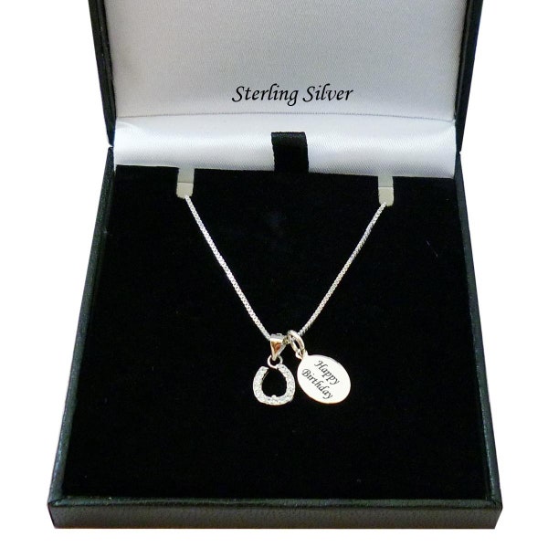 Personalised Silver Horseshoe Necklace with Engraving Gift for 16th, 18th, 21st, 30th, 40th Birthday