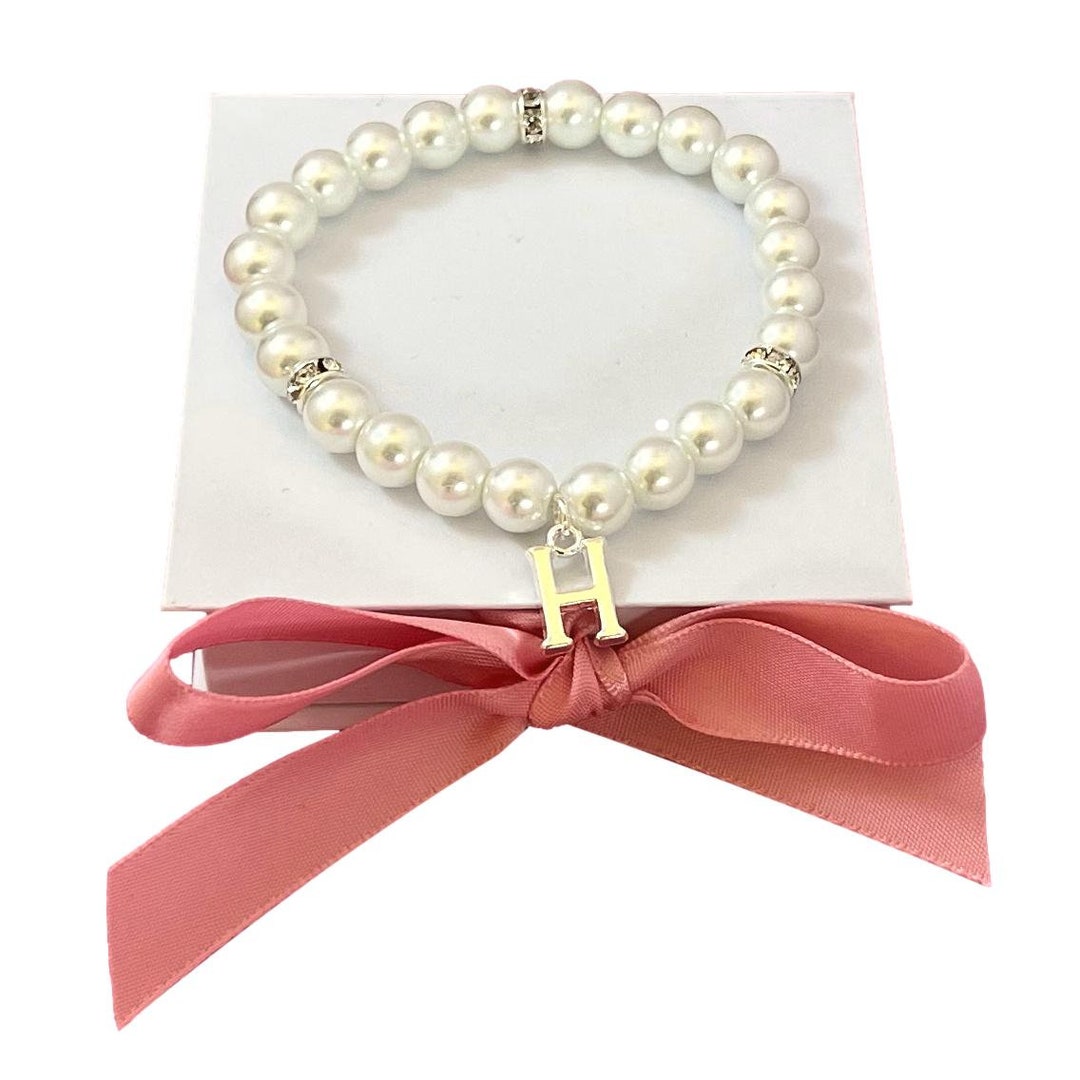 Pearl Chain Initial Bracelet Girls Bracelets Pearls Crystal Beads and  Letter Gift for Bridesmaid Daughter Niece Granddaughter
