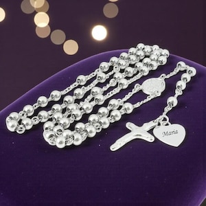 Personalised Rosary Beads, Rosaries with engraving, Catholic, Communion, or Baptism Gift, Silver, Engraved, Prayer Beads, Christian