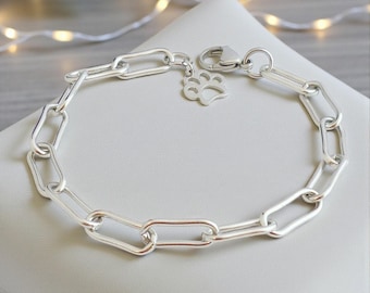 Beautiful Silver Paperclip Chain Bracelet with Open Paw Charm in Gift Box. Cat or Dog Lover Gift for Animal Lover