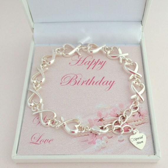 Happy Birthday Bracelet Engraved Silver Charm Chain Bracelet Etsy UK