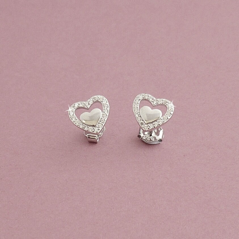 Boucles D'Oreilles Cœur Argent 925 Zircon – Petits & Raffinés – Cadeau Idéal Femme Fille – Anniversaire, Saint-Valentin, Maman
