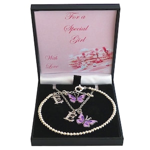 Hermoso conjunto de joyas de mariposa, collar, pulsera, regalo para una niña, carta para una hija, hermana, alguien especial, feliz cumpleaños, etc.