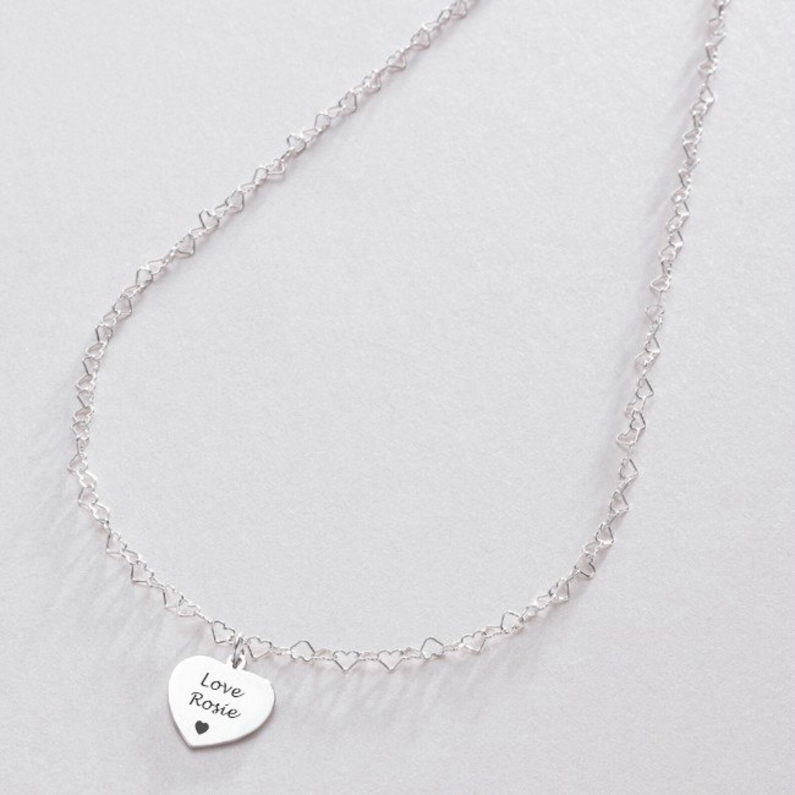 Engraved Sterling Silver Heart Link Chain Necklace. Etsy