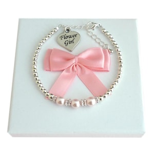Pearl Bracelet for Flower Girl or Bridesmaid, Many Colours. Size Adjustable for Women and Girls.