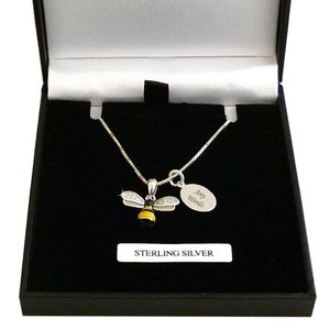 Personalised Bee Necklace, 925 Sterling Silver, Any Engraving for Mum, Sister, Daughter, Friend, Nan etc...