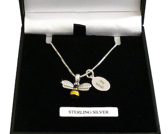 Personalised Bee Necklace, 925 Sterling Silver, Any Engraving for Mum, Sister, Daughter, Friend, Nan etc...